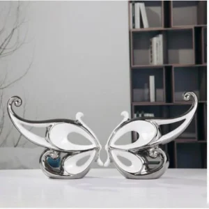 Decoração em Cerâmica Peixe Borboleta Banhado a Prata para Casamento - Modelo 2 - 2 Peças