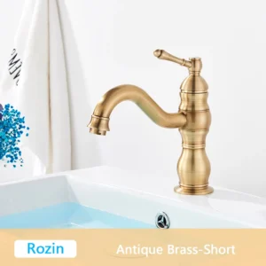 Torneira de Banheiro de Bronze Antigo com Misturador Quente e Frio - Antigo Brass Short