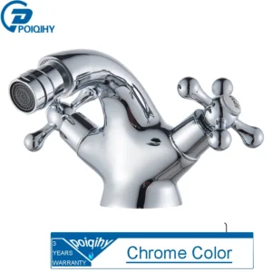 Torneira de Bidê Dourada com Alças Duplas para Banheiro - Cromado