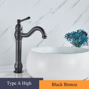 Torneira Misturadora Retrô para Pia de Banheiro - Água Quente e Fria - Bronze Preto