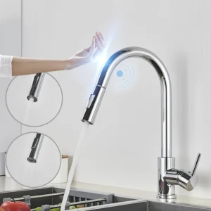 Torneira de Cozinha com Sensor Inox e Controle de Toque - Rotação 360