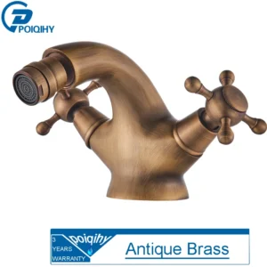 Torneira de Bidê Dourada com Alças Duplas para Banheiro - Latão Antigo