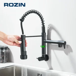 Torneira de Cozinha Preto Fosco com Bico Duplo e Rotação 360°