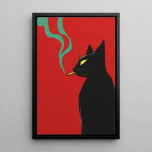 Cartaz Engraçado de Gato Preto Fumando - Decoração Retro para Casa