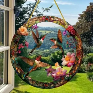 Pingente Acrílico Beija-Flor para Decoração de Janelas e Jardins