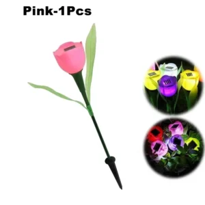 Lâmpada Solar Tulipa para Jardim - Decoração Externa LED - Rosa-1PC
