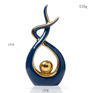 Escultura de Cerâmica Abstrata Dourada para Decoração Moderna - Azul Alto