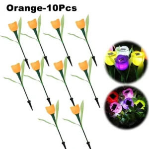 Lâmpada Solar Tulipa para Jardim - Decoração Externa LED - Laranja-10PCS