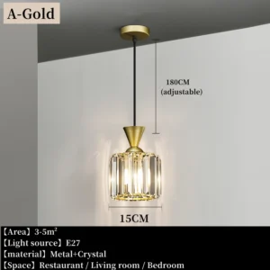 Lustre Pendente de Cristal Moderno para Sala de Estar e Restaurante