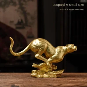 Estátua de Leopardo Dourado em Resina para Decoração de Casa - Modelo A