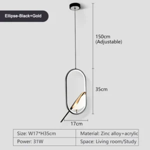 Luminária Pendente LED Rotativa para Quarto - Ouro e Prata