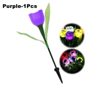 Lâmpada Solar Tulipa para Jardim - Decoração Externa LED - Roxo-1PC