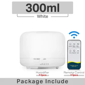 Umidificador de Ar Ultrassônico com Difusor de Óleo Essencial e Controle Remoto - Branco 300ml