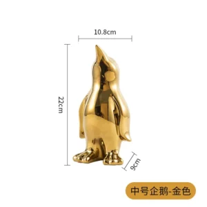 Estatueta de Pinguim Dourado em Cerâmica para Decoração de Ambientes - M