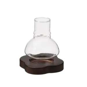 Luminária de Pedestal Vintage em Madeira com Cúpula de Vidro - Modelo A