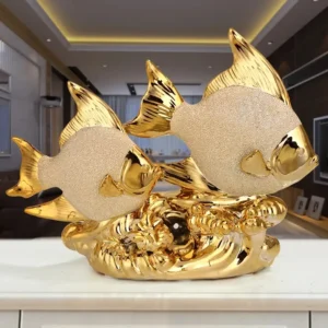 Figurinha de Porcelana de Peixes Dourados - Decoração Criativa