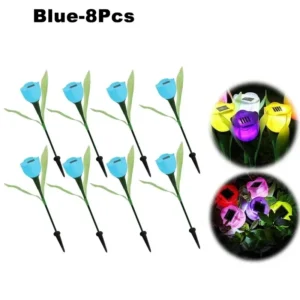 Lâmpada Solar Tulipa para Jardim - Decoração Externa LED - Azul-8PCS