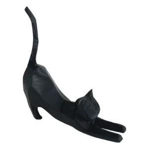 Escultura de Gato Alongado em Resina para Decoração de Ambientes - PRETO