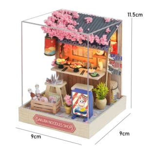 Casa de Bonecas Miniatura de Madeira com Móveis e Luzes LED - QT-041 com capa