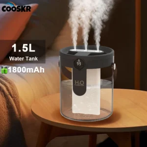 Umidificador de Ar Portátil 1,5L com Luz LED e Recarregável USB