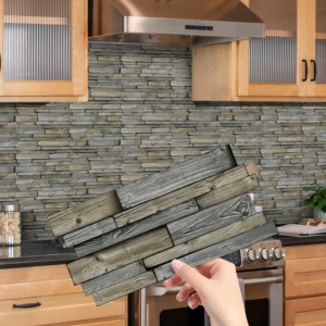 Adesivos de Parede Decorativos de Mármore Falso para Cozinha e Banheiro - Cor 14, 12 peças