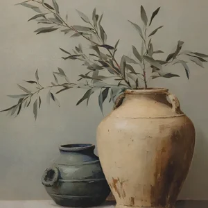 Quadro Decorativo Abstrato de Oliveira e Limão para Sala e Quarto