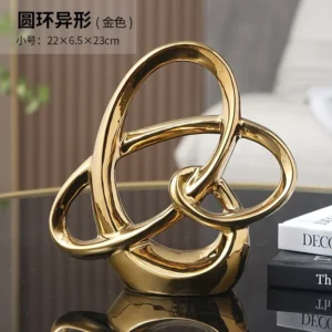Escultura Decorativa em Resina - Ornamento em Forma de Anel para Decoração - ouro pequena