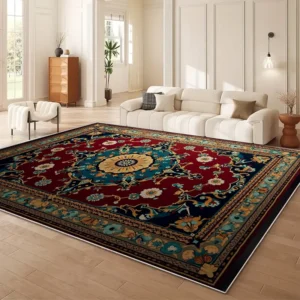 Tapete Grande Preto e Dourado para Sala de Estar e Quarto - Fácil Limpeza - DL 0819-1065, 400 mm x 600 mm