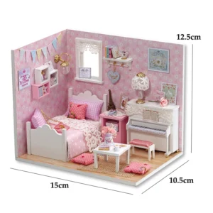 Mini Casa de Boneca Gatinho 3D - Quebra-Cabeça Criativo em Madeira - 3015 com tampa