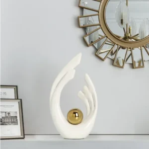 Escultura de Cerâmica Abstrata Dourada para Decoração Moderna - Branco Dourado 24.5cm