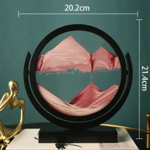 Ampulheta 3D de Vidro Dinâmica para Decoração e Presentes - Rosa com Moldura Preta