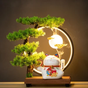 Lâmpada de Cerâmica Gato da Sorte - Decoração Moderna para Casa