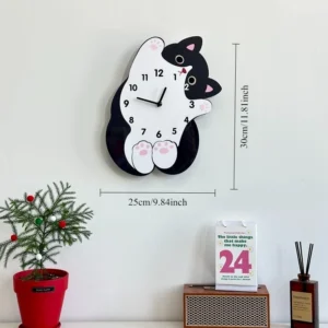 Relógio de Parede Criativo com Design de Gato - Decoração Silenciosa - Trumpet no swing
