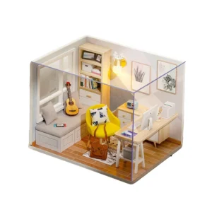 Mini Casa de Bonecas DIY - Kit de Montagem 3D em Madeira - QT-007E