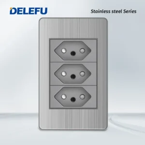 Tomada de Parede Dupla USB Tipo C 10A 20A - Aço Inoxidável - 3 Brasil, 10A