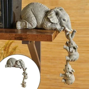 Conjunto de 3 Peças de Figuras de Elefante Decorativas em Resina