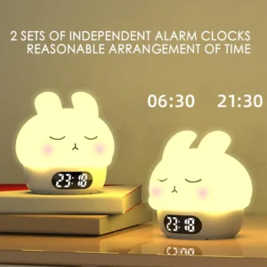 Despertador Luminária em Forma de Coelho com Luz Noturna Recarregável