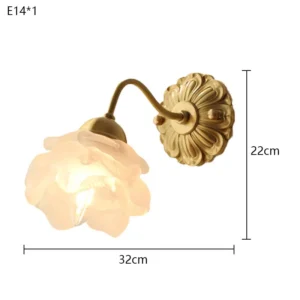 Lâmpada de Parede Dourada Flor de Vidro para Sala e Quarto