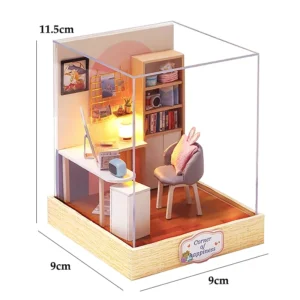 Mini Casa de Boneca Gatinho 3D - Quebra-Cabeça Criativo em Madeira - QT-030 com tampa