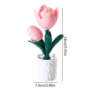Luminária Decorativa Tulipa LED Rosa - Abajur de Mesa com Luz Noturna - 1 unidade