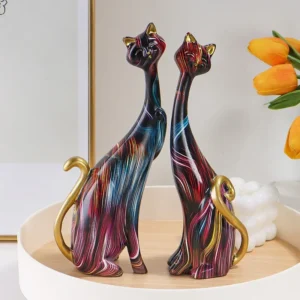 Estátua Decorativa de Gato em Resina para Decoração de Ambientes
