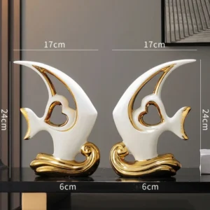Estátua Decorativa em Cerâmica de Peixe para Escritório e Casa - Modelo 9 - 2 Peças