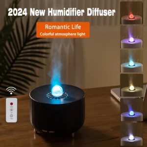 Difusor de Aroma com Chama Simulada e Controle Remoto - 7 Luzes Coloridas