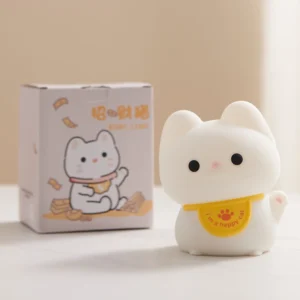 Lâmpada Noturna de Silicone Gato - Luz Suave e Recarregável - Gato da Sorte, 0-5W