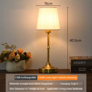 Candeeiro de Mesa Sem Fio Recarregável com 3 Níveis de Luz