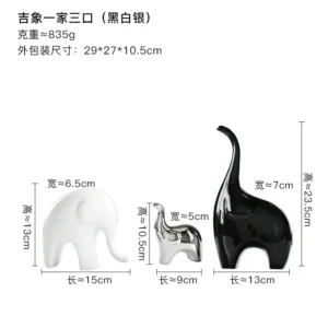 Estatueta de Elefante em Cerâmica Prata para Decoração de Casa - Modelo 3