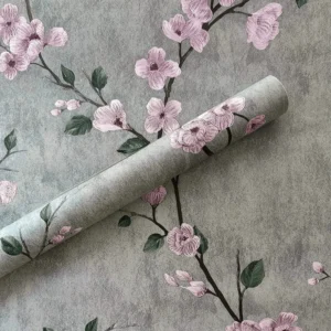 Papel de Parede Floral Cinza Autoadesivo Removível - Decoração Prática