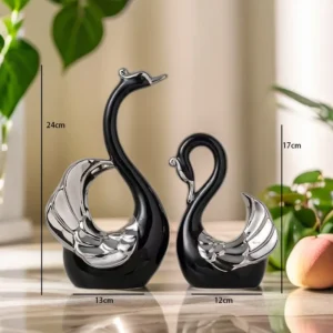 Ornamento de Cisnes em Cerâmica com Cristais - Decoração Luxuosa - Preto 2Pcs A