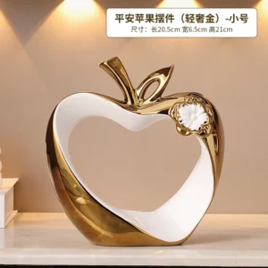 Escultura em Miniatura de Maçã Oca Dourada em Cerâmica para Decoração - Dourado Pequeno