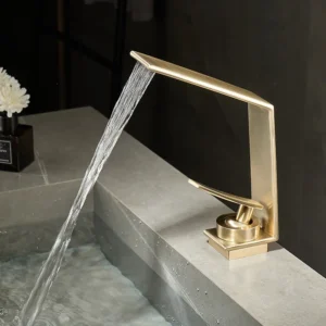 Torneira Misturadora Moderna para Banheiro com Água Quente e Fria - Dourado Escovado